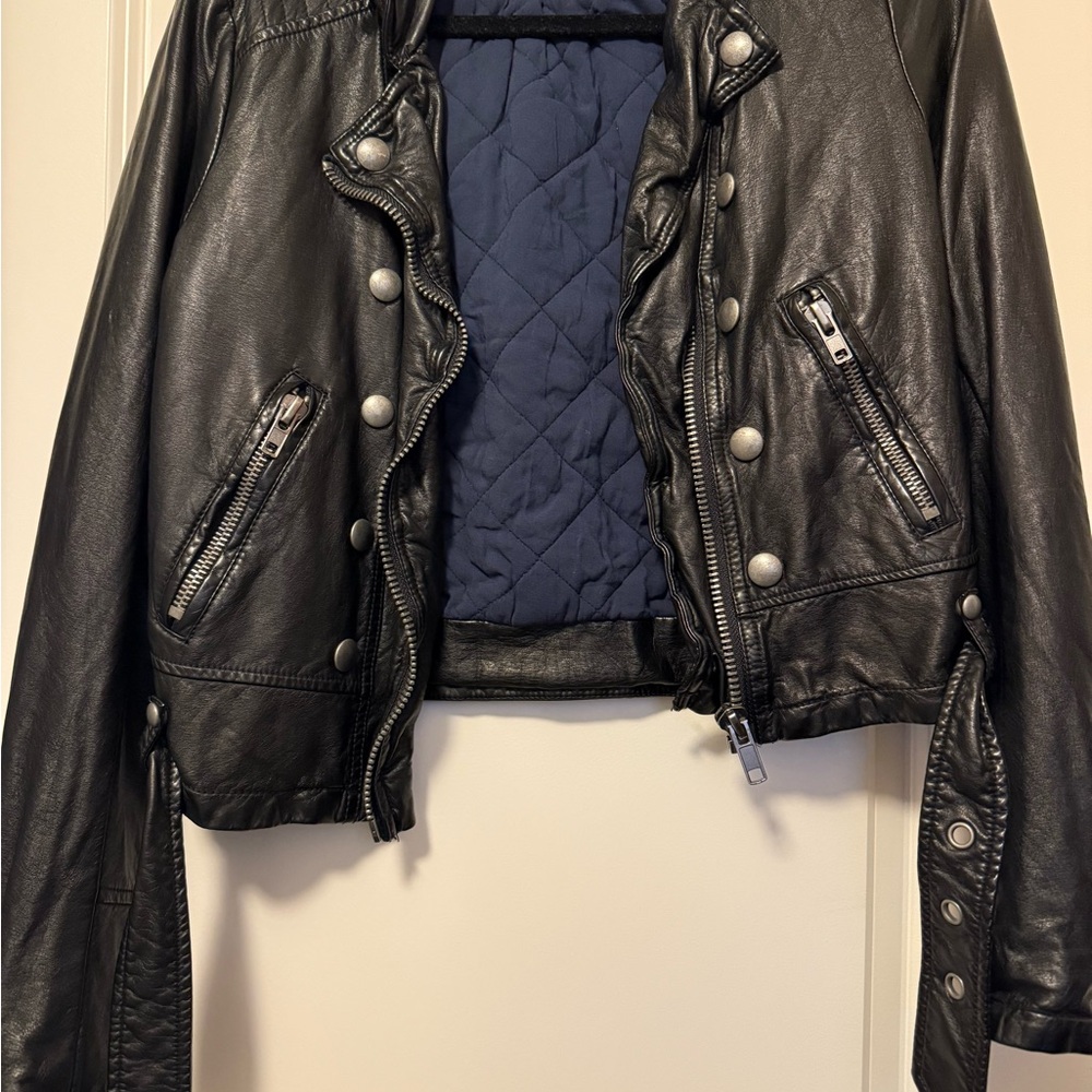 Free People Black Leather Moto Jacket with Quilted Lining